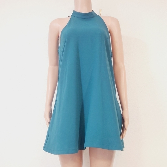 Lovers & Friends Teal Halter Swing Dress With Pockets Size M - Picture 1 of 14